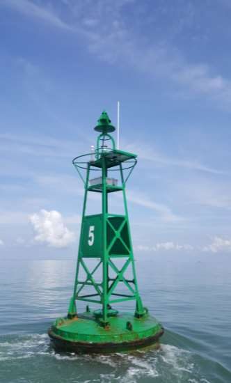 AIS-enabled navigation buoys for a shipping channel